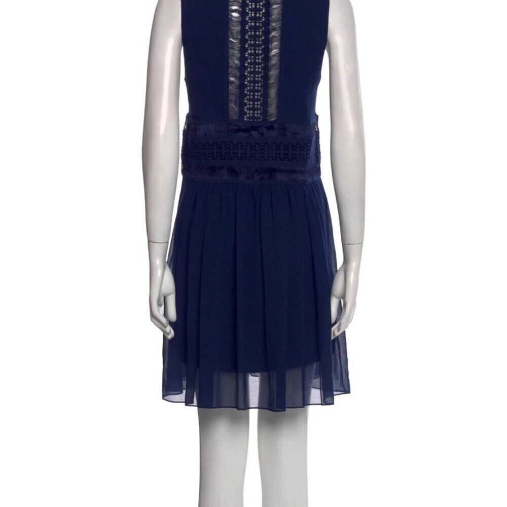 Sandro Paris Navy Blue Lace V-Neck Mini Dress Size 2 French Designer Party - Picture 2 of 7